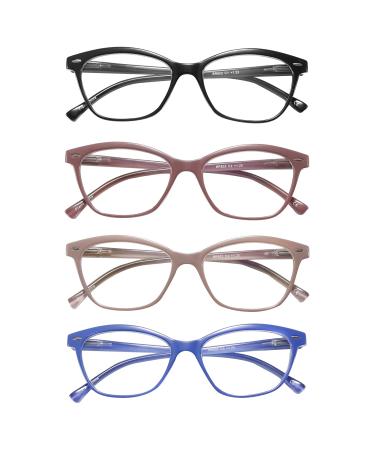 JAWSOCK 4 Pack Reading Glasses Blue Light Blocking ,Fashion Ladies Spring Hinge Computer Readers ,Anti Glare UV Eyeglasses for Women 2.0 4 Pack Mix Color 2.0 x