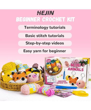 HEJIN Crochet Kit for Beginners, 6 PCS Crochet Animal Kit for Adults Kids, Crochet  Kits Include Videos Tutorials, Beginner Yarn, Eyes, Stuffing, Crochet Hook,  Keychain - Boys and Girls Birthdays Gift