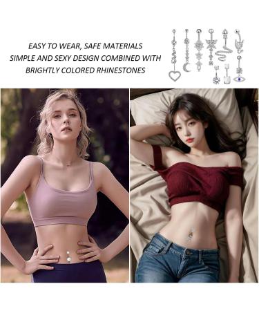 9 Pieces of Silver Navel Nails Navel Nail Set Stainless Steel Navel Nails Women's Navel Nails Diamond Navel Nails Fashionable Navel Nails Suitable for Parties Stage Performances Daily Wear - Buy Online on GoSupps.com