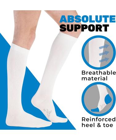 Absolute Support Opaque Compression Stockings Knee High | Class 2 20-30mmHg | Support for Varicose Veins & Lymphedema | Large White - Unisex Compression Socks - Buy Online on GoSupps.com