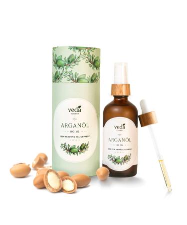 Veda Naturals argan oil (100ml) cold -pressed - vegan - pure & natural (argania spinosa) from Morocco - laboratory test - cosmos natural certified argan oil (1 Pack)
