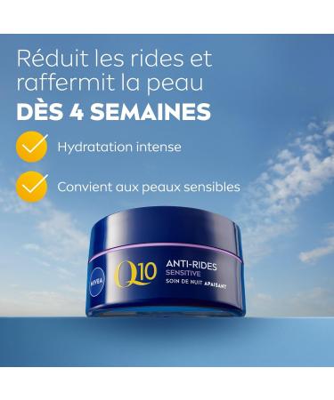 NIVEA Q10 Sensitive Night Cream (1 x 50 ml) anti-wrinkle cream enriched with pure Q10 and licorice extract anti-aging cream with collagen booster soothing face cream for sensitive skin - Buy Online on GoSupps.com