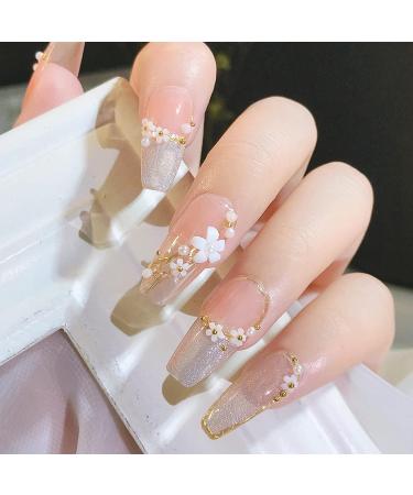 3D Flower Nail Charms Rhinestone with Golden Silver Beads - Nail Art Supplies for Professionals (White Silver+Pink Gold) - Buy Online on GoSupps.com