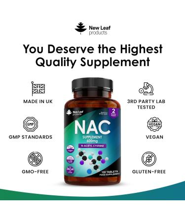 NAC 600mg - 120 Tablets | High Bioavailability N-Acetyl-Cysteine Supplement - Vegan Friendly | Made in UK - Buy Online on GoSupps.com