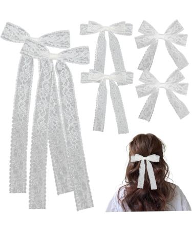 6pcs Lace Hair Bow for Women Girls Tulle Lace Bows for Hair with Long Ribbon White Lace Bow with Metal Clips for Party Birthday Wedding Festival Lace Bows for Hair White Lace Bow White Ribbon for Hair - Buy Online on GoSupps.com