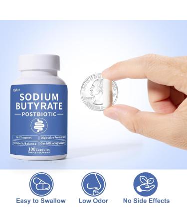 Sodium Butyrate Butyrate Gut Health Supplement Postbiotic for Gut Stomach & Digestive Support IBS Leaky Gut Gas & Bloat Low Odor 100 Vegan Capsules - Buy Online on GoSupps.com