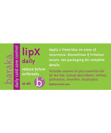 Baraka LipX Daily - Natural Cold Sore & Lip Blister Remedy - Made with Essential Oils of Tea Tree Hyssop Decumbens Melissa Palmarosa Lavandin & Eucalyptus Sesame Base Organic - 10ml (1 - Pack) 0.14 Fl Oz (Pack of 1) Da  - Buy Online on GoSupps.com