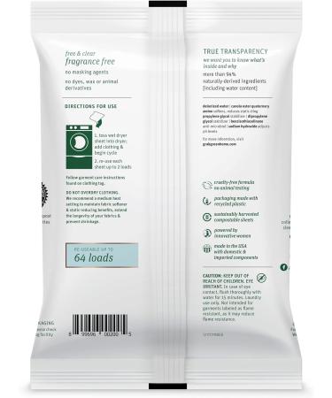 Grab Green Natural Wet Dryer Sheets Unscented - 32 Count, Fragrance Free - 64 Loads, Reusable & Compostable - Buy Online on GoSupps.com