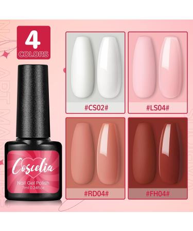 Coscelia UV Nail Polish Set with 6W Lamp | 4 Colors Pink Nude Gel Polish | Complete Nail Art Starter Kit with Base & Top Coat - Buy Online on GoSupps.com