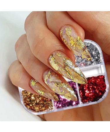 6 Grids Gold Gel Polish Sparkly Mirror Nail Foils Luxury Nail Sequins Nail Glitter Flakes - Buy Online on GoSupps.com