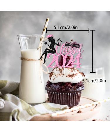 18pcs Pink Glitter Dessert Cupcake Topper Congrats Class of 2024 Theme Decorations Girls College Graduation Party Decor Supplies - Buy Online on GoSupps.com