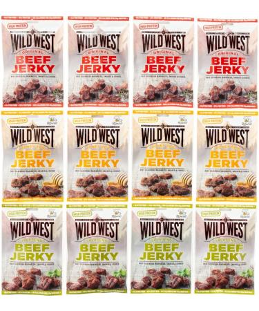 Wild West Beef Jerky - Variety Pack 12 x 35g (4 x Original 4 x Honey BBQ 4 x Jalapeno) Perfect Post Gym Meat Snack Mixed Flavour - Buy Online on GoSupps.com