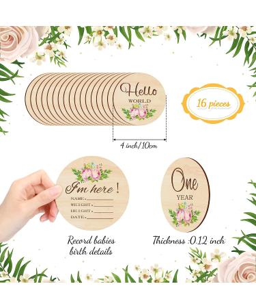 16 Pieces Wooden Baby Monthly Milestone Cards Floral Baby Monthly Milestone Marker Discs Double Sided Monthly Milestone Wooden Circles Baby Months Signs for Baby Shower Newborn Photo Props Flower - Buy Online on GoSupps.com
