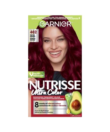 Garnier Nutrisse Ultra Color Permanent Hair Dye Vibrant Long-Lasting Colour Vegan Formula Nourished Hair Protects Hair Against Dryness 462 Tempting Raspberry 1 Application Packaging May Vary RED SHADES 462 Tempting Raspberry