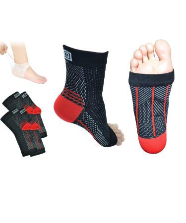 Plantar People - Plantar Fasciitis Socks 2 PAIRS With Silicon Gel Heel Sleeve pads Foot Compression for Sport Arthritis Pain Relief Ankle Support Brace for Men and Women Black S/M (UK 3 - 9)