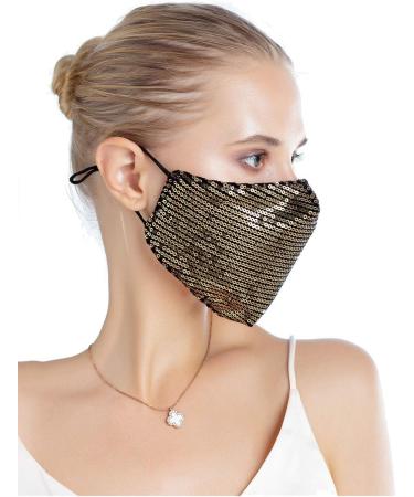 Yimidear Adult Bling Mouth Protection Mask - Reusable Washable Dust Mask with 2 Active Coal Filters for Running & Cycling - Gold Sequin Design - Buy Online on GoSupps.com