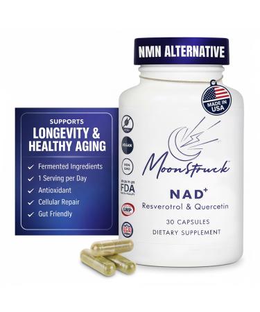 My MoonStruck Fermented NAD Supplement - with Resveratrol & Quercetin Support Anti Aging Longevity 30 Capsules NAD Resveratrol Supplements NAD+ Supplement | Third Party Tested Vegan Safe Non-GMO