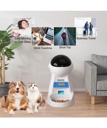 Iseebiz Automatic Cat Feeder 101oz Timed Dry Food Dispenser | Anti-Clog Design, 4 Meals, Portion Control | Voice Recorder, Dual Power Supply | for Small Medium Cats Dogs - Buy Online on GoSupps.com