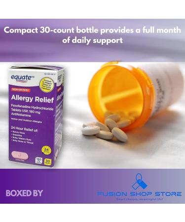 Allergy Relief Tablets- 180mg Fexofenadine Hydrochloride 30ct (Pack of 1) Boxed by Fusion Shop Store - Buy Online on GoSupps.com