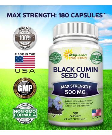 Black Cumin Seed Oil 500mg - 180 Capsules - Cold Pressed Nigella Sativa Supplement for Skin & Hair Health - Virgin & Non-GMO - Buy Online on GoSupps.com