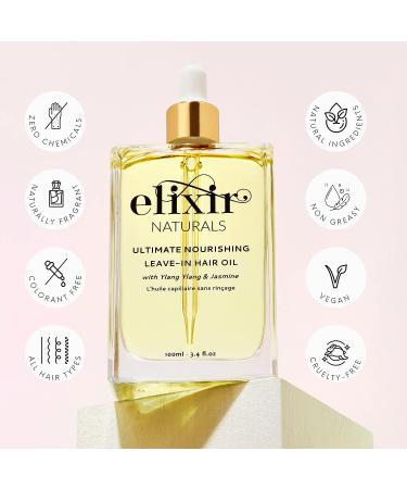 Elixir Naturals Natural Hair Oil - Adds Shine, Strength, and Nourishment for Dry, Frizzy, Damaged Hair - Leave-In Styling Treatment for Curly & Colored Hair - 100ml - Buy Online on GoSupps.com