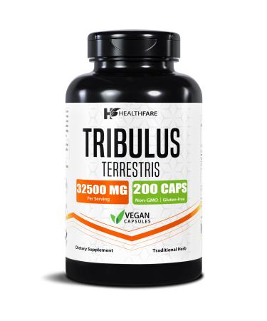 HealthFare Tribulus Terrestris for Men & Women | 32 500mg Ultra Potency Extract | 95% Saponins | 200 Capsules | Natural Strength Energy & Stamina | Non-GMO Gluten-Free Made in USA 200 Count (Pack of 1)