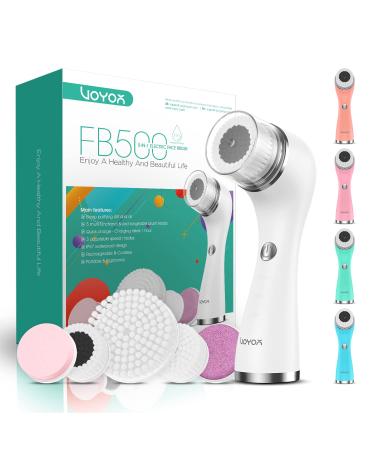 VOYOR Facial Cleansing Brush Rechargeable  Spin Face Brush Waterproof 5-in-1 Body Brush Set for Deep Skin Cleansing  Gentle Exfoliating and Massaging FB500 (White)