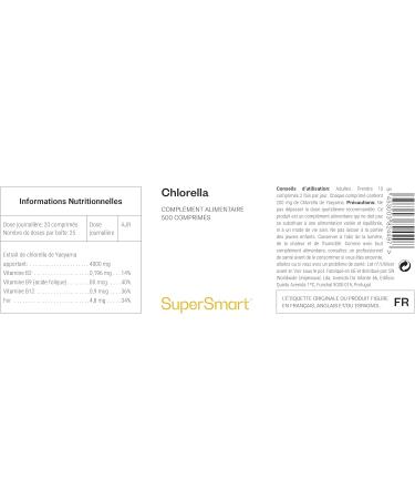 Chlorella - Extrait d'Algue Verte - Aide Maintenir une Fonction Intestinale Normale - Soutient le Foie et le Syst me Immunitaire - Enrichi en Prot ines Fer Vitamine B12 - Vegan - SuperSmart - Buy Online on GoSupps.com