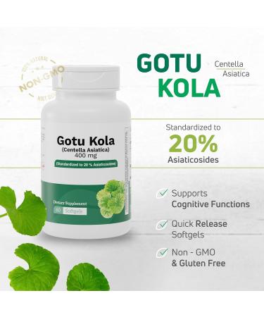 Nutra Nutrition Gotu Kola 400mg Capsules 20% Asiaticosides Standardized Centella Asiatica Extract Supports Circulation, Brain & Cognitive Function 60 Softgels - Buy Online on GoSupps.com