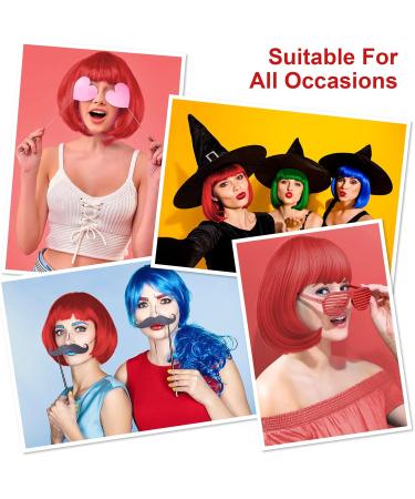 AOMIG Short Bob Wig for Women 4 Pack Short Red Bob Wigs Set with Sunglass and Wig Cap Neon Fancy Dress Accessory Cosplay Party Wig with Bangs Synthetic Straight Wig for Daily Halloween Decorations - Buy Online on GoSupps.com