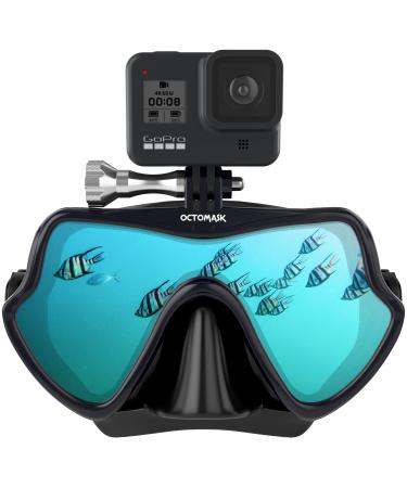OCTOMASK - Frameless Dive Mask w/Mount for All GoPro Hero Cameras for Scuba Diving, Snorkeling, Freediving Frameless - Black