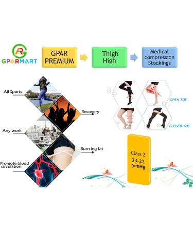 GPAR Premium Medical Compression Stockings - Open Toe Class 2 23-32 mmHg for Varicose Veins & Leg Pain - Unisex XL Black - Buy Online on GoSupps.com