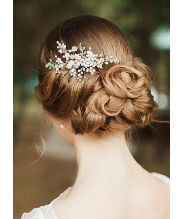 Kercisbeauty Wedding Bridal Bridesmaids Mint Green Beads Comb Bridal Silver Hair Comb Headpiece Long Curly Bun Hair Accessories Rustic Wedding
