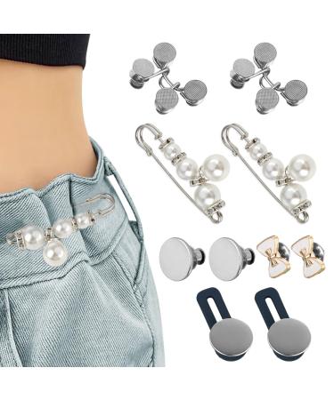 Cobee Pant Waist Tightener 10 Sets Waist Buckle Clips No Sewing Jean Button Pins Tighten Buttons for Jeans Pants Waist 5 Styles(Silver)
