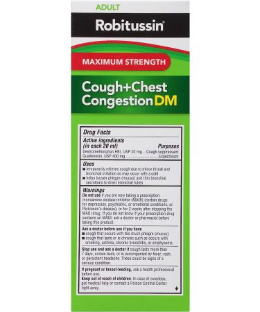 Robitussin Adult Maximum Strength Cough + Chest Congestion DM Max - 8 fl. oz. Bottle - Non-Drowsy Cough Suppressant & Expectorant - Raspberry Flavor - Buy Online on GoSupps.com