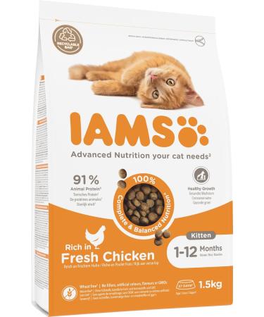 IAMS Junior Dry Cat Food with Chicken for Kittens (1-12 Months) - 1.5 kg Pack | Premium Nutrition for Healthy Growth - Buy Online on GoSupps.com