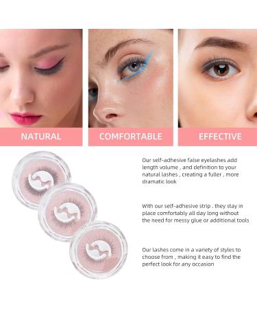 NICENEEDED 3 Pairs Self-Adhensive False Eye Lashes Fluffy Full Eye Faux Eye Lash Extensions 3 Styles Reusable No Glue Self Sticking Curly Artificial Lashes for Women and Girls - Buy Online on GoSupps.com