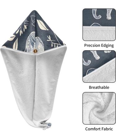 Super Absorbent Elephant Handrawn Hair Towel 2 Pack - Quick Dry Hair Turbans with Button Twist for Women & Girls - Buy Online on GoSupps.com