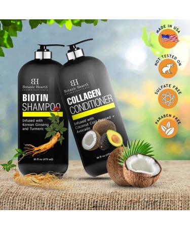 Botanic Hearth Biotin Shampoo and Conditioner Bundle - Hair Loss Solution with Collagen, Ginseng, Turmeric, Avocado & Coconut - 16 fl oz x 2 - Buy Online on GoSupps.com