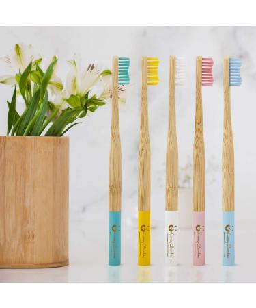 Lamcy Bamboo Toothbrushes for Adults with Medium Bristles | Pack of 5 Natural Bamboo Toothbrush | Eco-Friendly Natural Wooden Toothbrush | Organic Biodegradable Handle | BPA Free Tooth Brushes Adults - 5 Pack - Buy Online on GoSupps.com