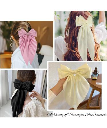 3 PCS Big Bow Hair Clips Beige+ Pink + Black Hair Bow Solid Color Hair Bow French Bowknot Hairpin Hair Clip with Long Silky Satin Tail Large Hair Bows for Women and Girls - Buy Online on GoSupps.com