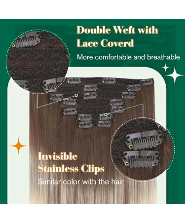 Easyouth Ombre Clip Extensions - Real Hair Blond & Ash Brown Mix 22 Inch 100g 7pcs Remy Smooth #8/60 - Buy Online on GoSupps.com