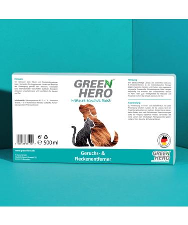 Green Hero Odor & Stain Remover Spray 500ml - Enzyme Cleaner for Pet Urine Feces & Vomit | Biological & Neutralizing Formula - 1 Pack - Buy Online on GoSupps.com