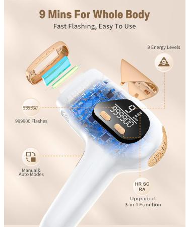 Buy Latest 3 in 1 IPL Hair Removal Device - 999 900 Pulses 9 Energy Levels Pain-Free | Best for Men & Women - Face Armpits Legs Body - Buy Online on GoSupps.com