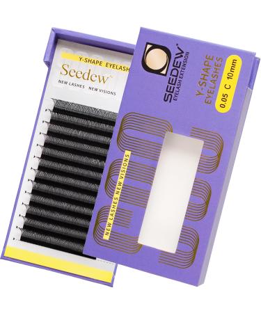 YY Lashes 0.05mm C/D Curl 10/11/12mm Single Length Y Shape Eyelash Extensions 2D 12 Rows Natural Soft Easy Application Long Flat Stem Lash Grafting for Lash Artists Salon(0.05-C-10mm-Black) 10mm 10mm 0.05 C YY Black
