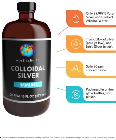 Buy Earth Clinic Colloidal Silver 20 PPM - 16oz Immune Support Large Amber Glass Bottle - International Shipping Available - Buy Online on GoSupps.com
