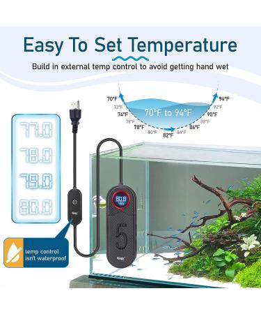 Hygger Energy Saving Titanium Aquarium Heater 500W Digital Submersible | Auto Shut Off, Overheat Protection | for 60-120 Gallon Tank - Buy Online on GoSupps.com