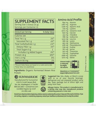 Sunwarriorr Brown Rice Protein Powder with Amino Raw Rice Protein Shake Gluten Free Low Carb Dairy Free | Plant Based Classic Sprouted Brown Rice Protein Powder Unflavoured 375g - Buy Online on GoSupps.com