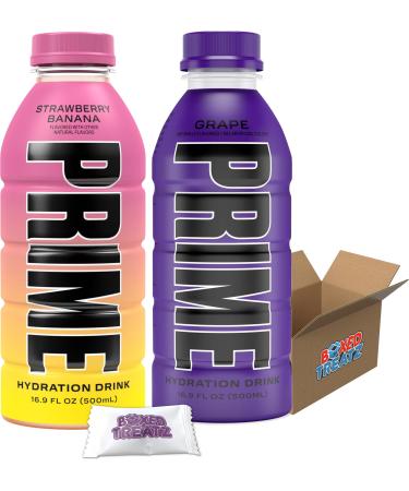 Prime - Strawberry Banana 500ml + Grape 500ml - Energy Hydration Drink Bundle Boxed Treatz Grape Strawberry Banana Lemon 250 ml (Pack of 2)