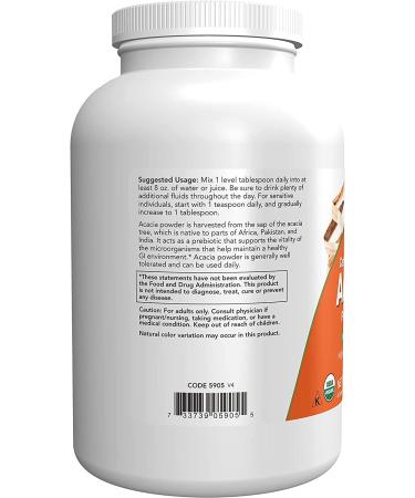 Now Foods Organic Acacia Fiber Powder 12 oz | Certified Pure & Natural - Buy Online on GoSupps.com